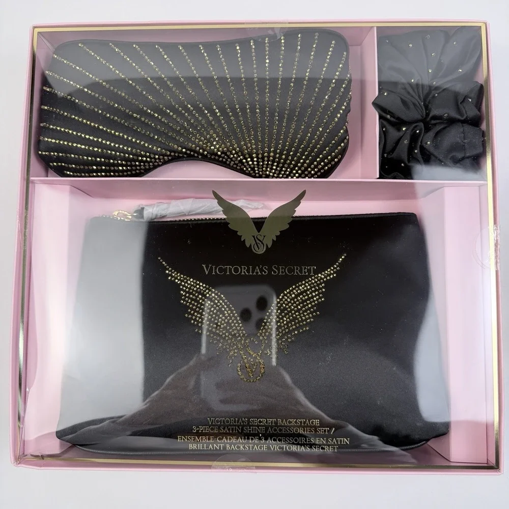 Victoria's Secret Backstage 3-Piece Satin Shine Gift Set Bag Eye Mask‎ Scrunchie